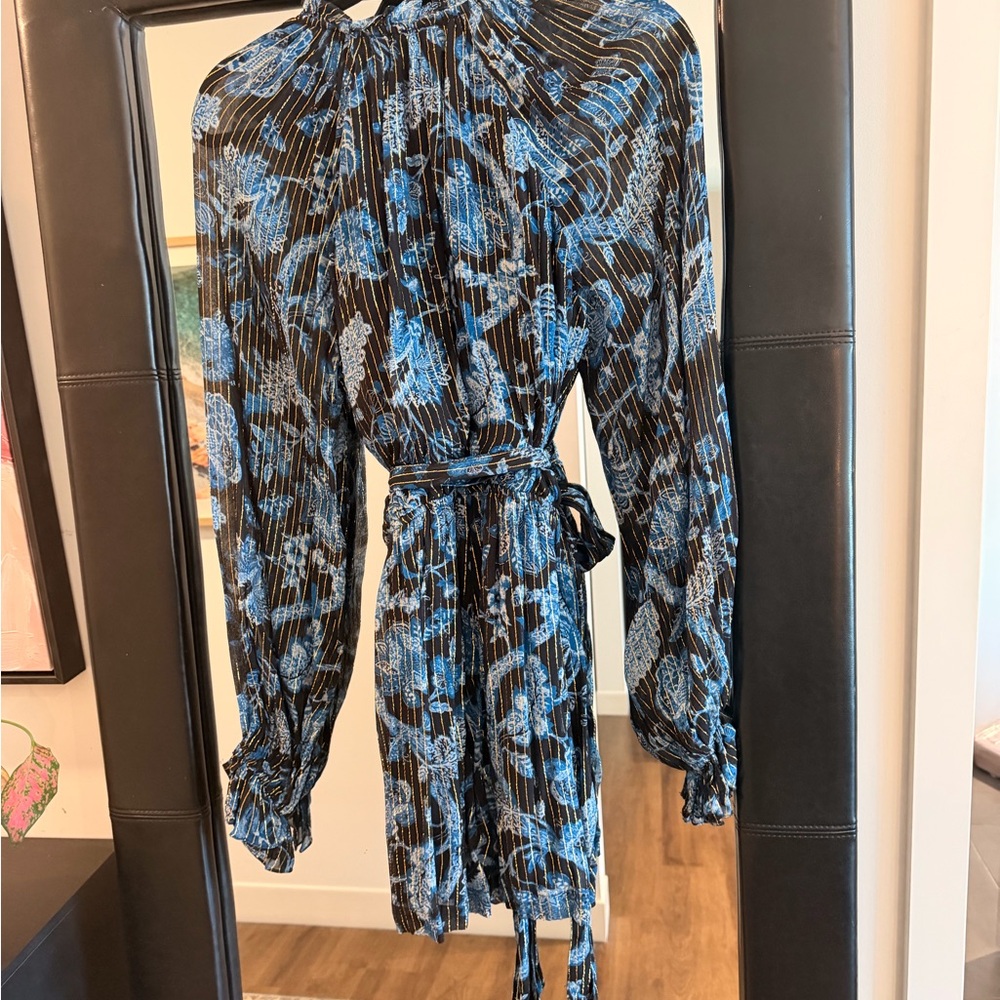 HEMANT & NANDITA Blue Floral Mini Dress / skort - Picture 4 of 8